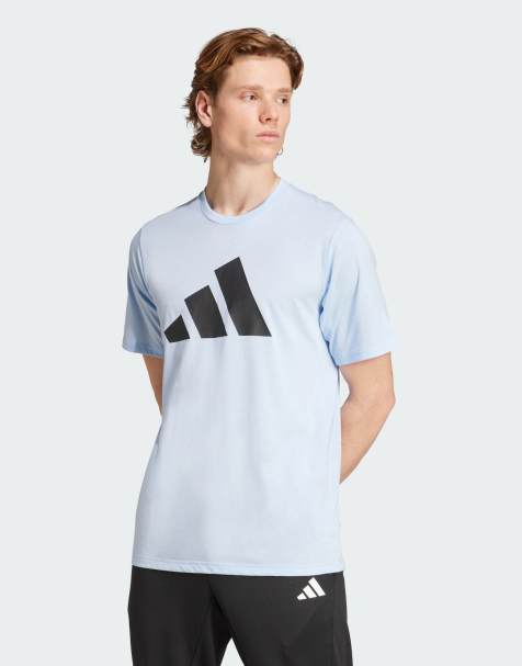 adidas performance Train essentials feelready logo training tee in glow blue / black