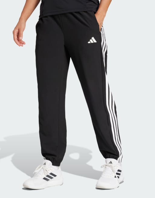 adidas Performance – Train Essentials – Spodnie sportowe z tkaniny z 3 paskami w kolorze czarnym i białym