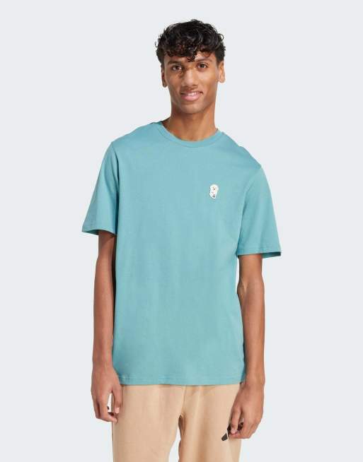 adidas Performance – Turkusowy T-shirt z naszywką z grafiką psa