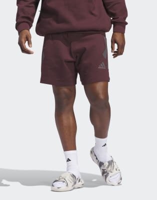 adidas Performance - Unisex-Spacer-Basketballshorts in Aurora-Rubinrot/Braun