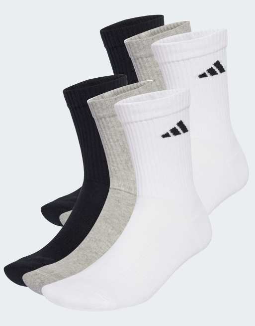 adidas Performance – Vita, mellangrå, melerade sportstrumpor med dämpning, 6-pack