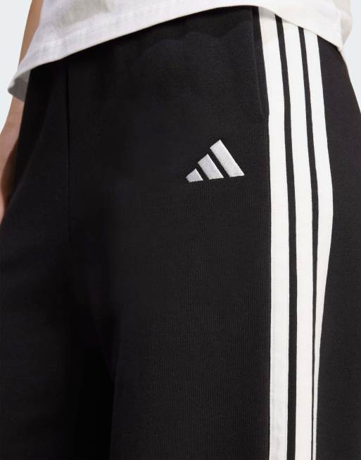 adidas Performance - Wijde fleece broek met 3-Stripes in zwart, 4 van 5
