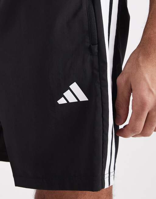 adidas performance Workout essentials base 3 stripes woven short in black and white, 4 of 5