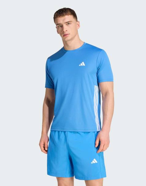 adidas Performance - Workout Essentials Base - Blå T-shirt med 3 striber - view 1