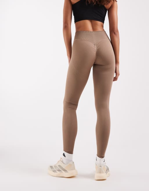 adidas performance - Workout Essentials - Gebreide 7/8 legging van kreukelstof in krijtbruin, 3 van 5