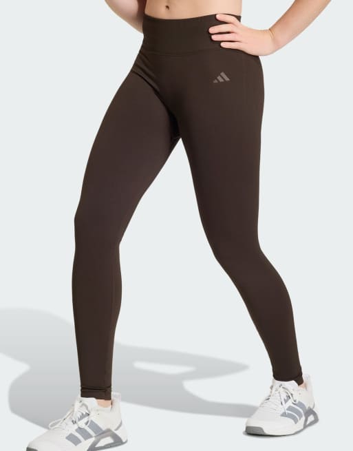 adidas performance - Workout Essentials - Leggings 7/8 in maglia stropicciata color caffè aurora