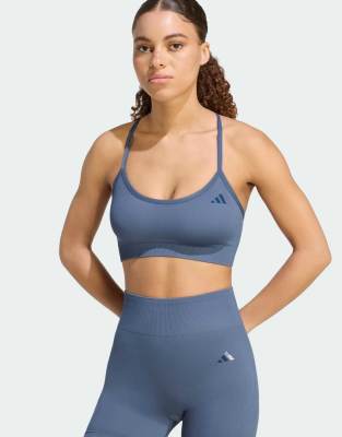 adidas performance Workout essentials light-support knit bra in preloved ink-Blue