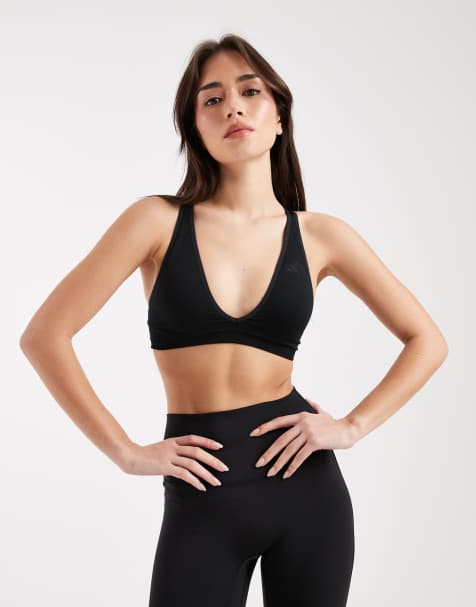 adidas Performance – Workout Essentials – Svart, stickad sportbehå med lätt stöd - view 1