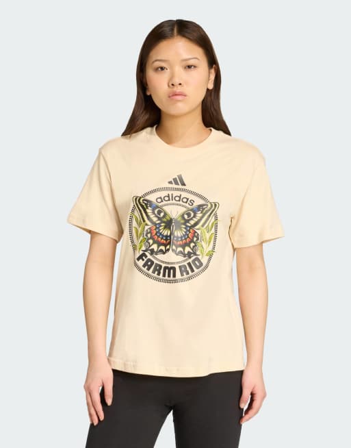 adidas performance x Farm - T-shirt con grafica color sabbia strata