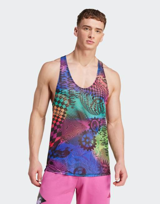 adidas Performance x Jeremy Scott allover print tank top in multicolor / semi lucid fuchsia