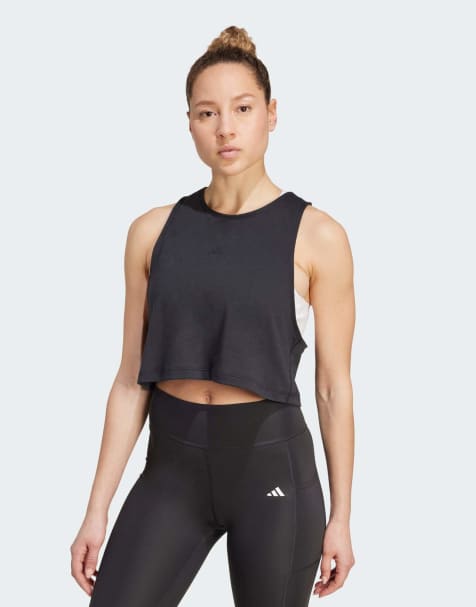 adidas Performance - Yoga Essentials - Cropped tanktop in zwart - view 1