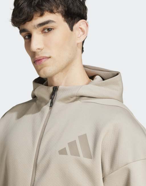 adidas performance full-zip hooded track jacket in putty