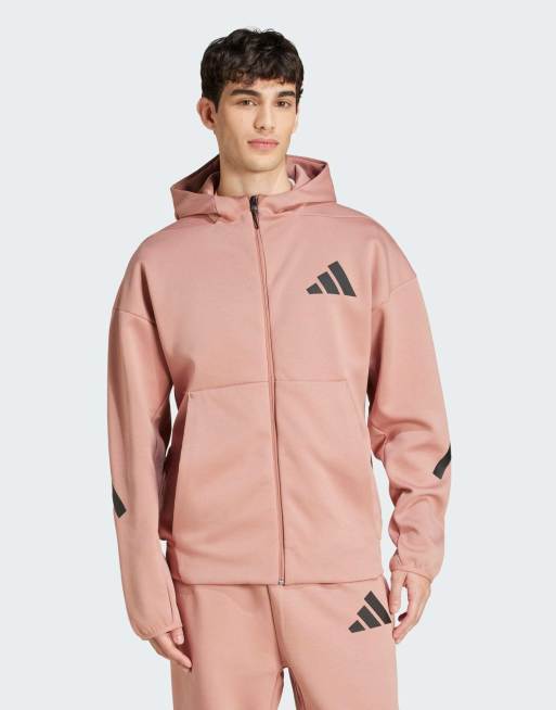adidas performance - Z.n.e. - Giacca sportiva color argilla con zip e cappuccio