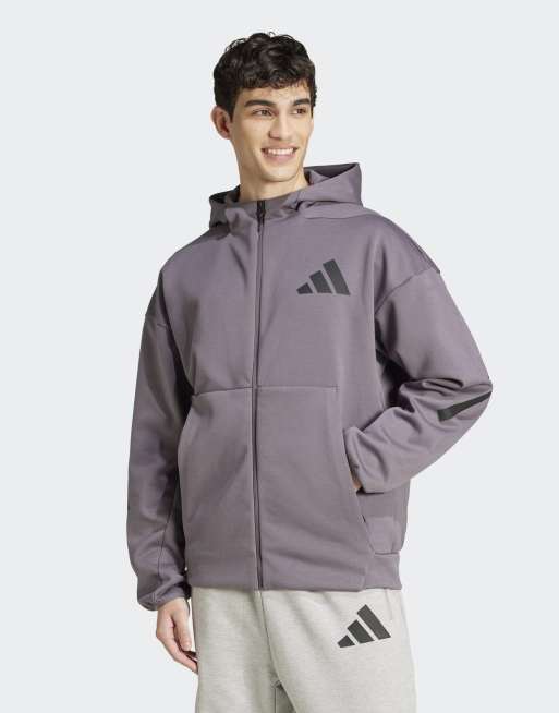 adidas Performance – Z.N.E. – Szaro-czarna zapinana na zamek kurtka dresowa z kapturem