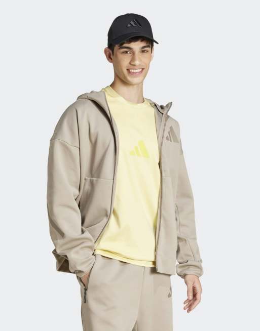 adidas Performance - Z.n.e. - Veste de survêtement zippé à capuche - Beige mastic, 3 de 4