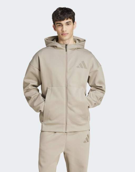 adidas performance – Z.n.e – Zapinana na suwak szarobeżowa kurtka dresowa z kapturem
