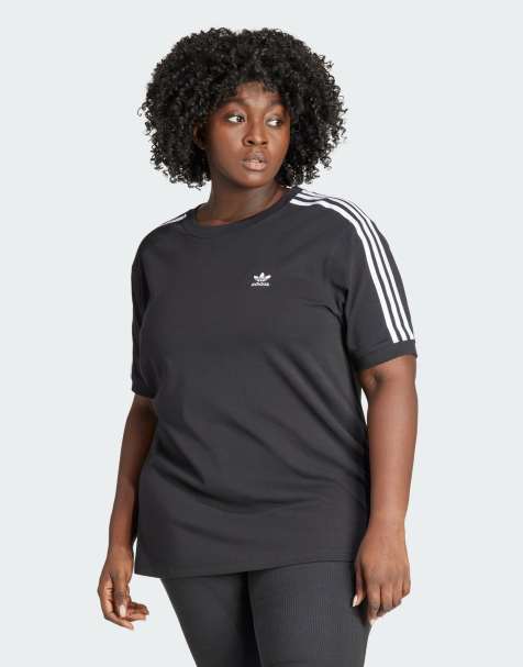 adidas Training Plus 3 Stripe design mid-support sports bra in black