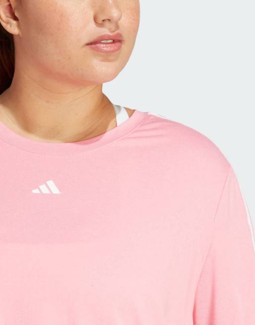 adidas pink 3 stripe t shirt