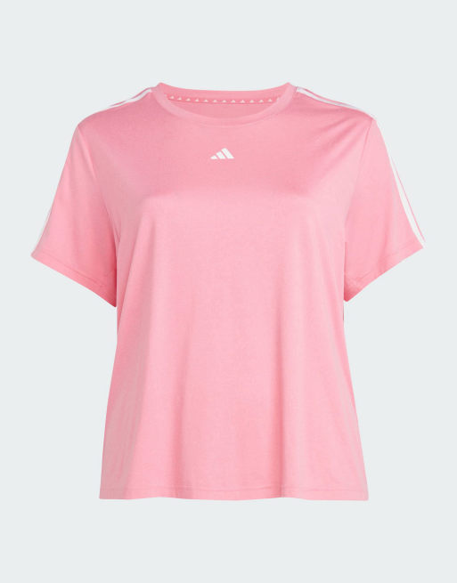 adidas Plus – AEROREADY Train Essentials – Rosa t-shirt med 3 ränder