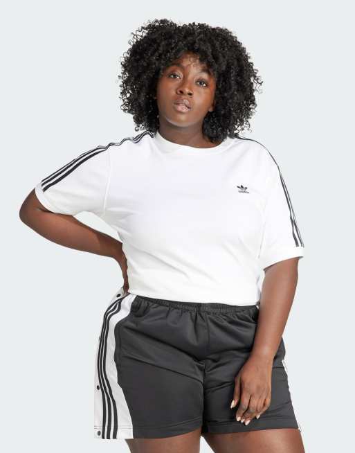 adidas Plus – Biały T-shirt z 3 paskami