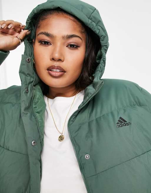 overzee Bedrijfsomschrijving Gevoel van schuld adidas Plus - Outdoor - Helionic - Jas in groen | ASOS