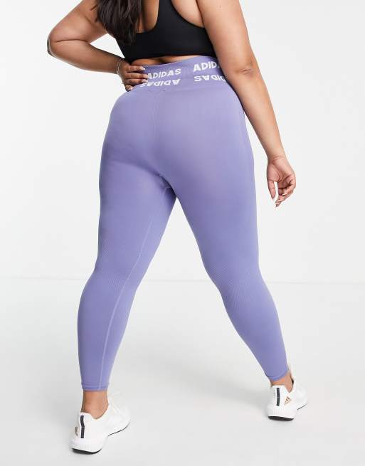 adidas Plus - Training Aeroknit - Leggings blu con fascia in vita con logo, 2 di 4