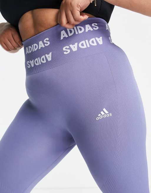 adidas Plus - Training Aeroknit - Leggings blu con fascia in vita con logo, 3 di 4