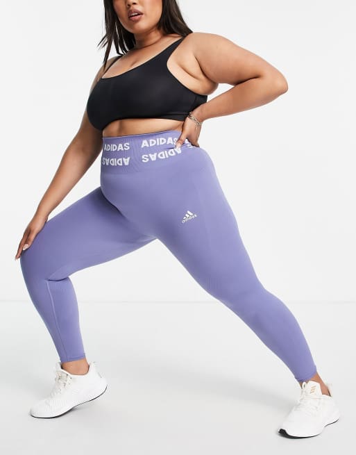 adidas Plus - Training Aeroknit - Leggings blu con fascia in vita con logo, 4 di 4