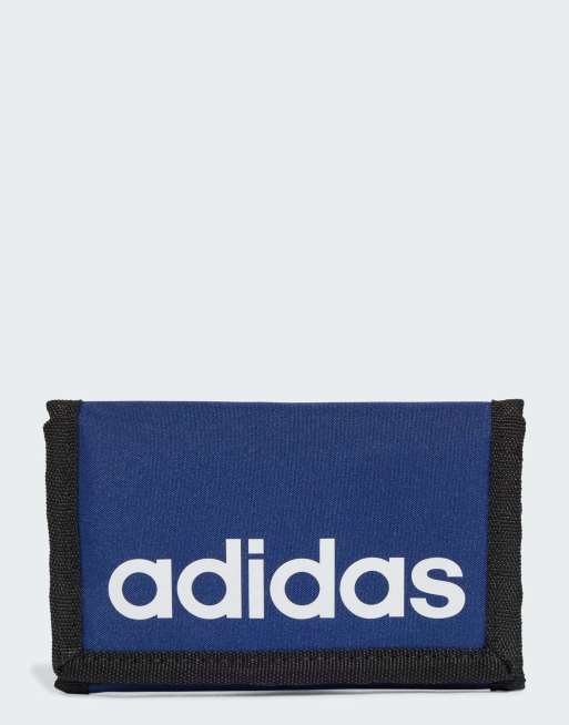 adidas - Portefeuille à logo linéaire - Bleu foncé et blanc