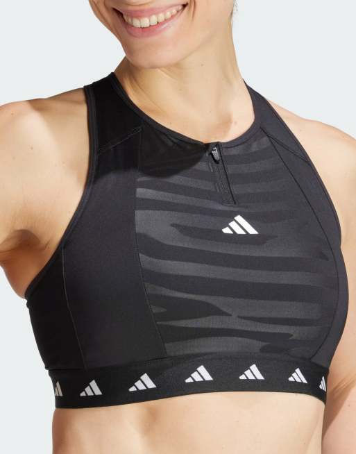 adidas - Powerimpact - Brassière de sport Techfit à col montant zippé maintien modéré - Noir, 3 de 4