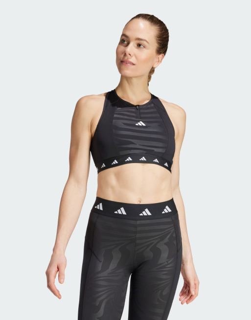 adidas - Powerimpact Training - Techfit - Hoogsluitende bh met medium ondersteuning en ritsje in zwart