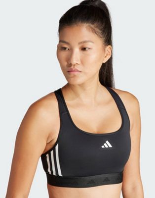 adidas Powerreact Training medium-support hyperglam sports bra in black
