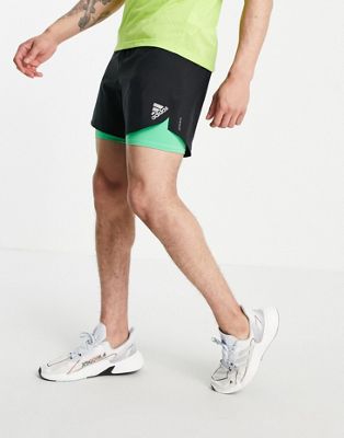 adidas Primeblue running shorts with green detail in black