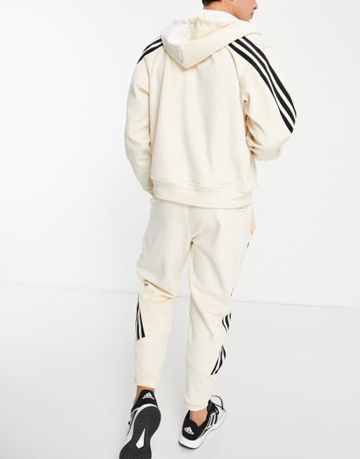 adidas Primegreen corduroy hoodie with contrast three stripes in off white