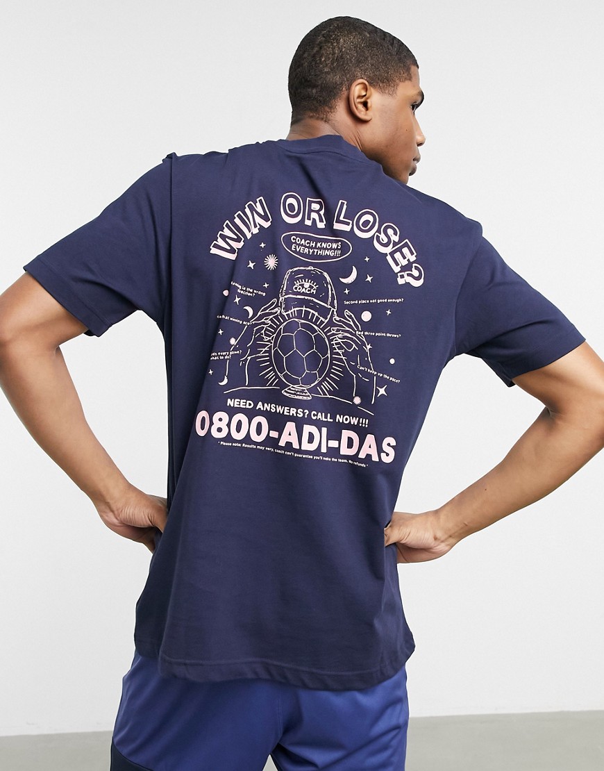 adidas psychic back print t-shirt in navy