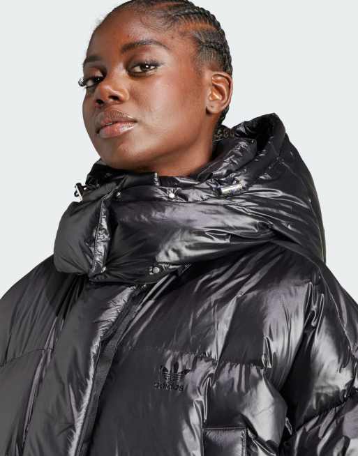 ダウンジャケット・コート adidas puffed long fur jacket black Adidas Originals PUFFED LONG FUR Down Jacket Women's Black