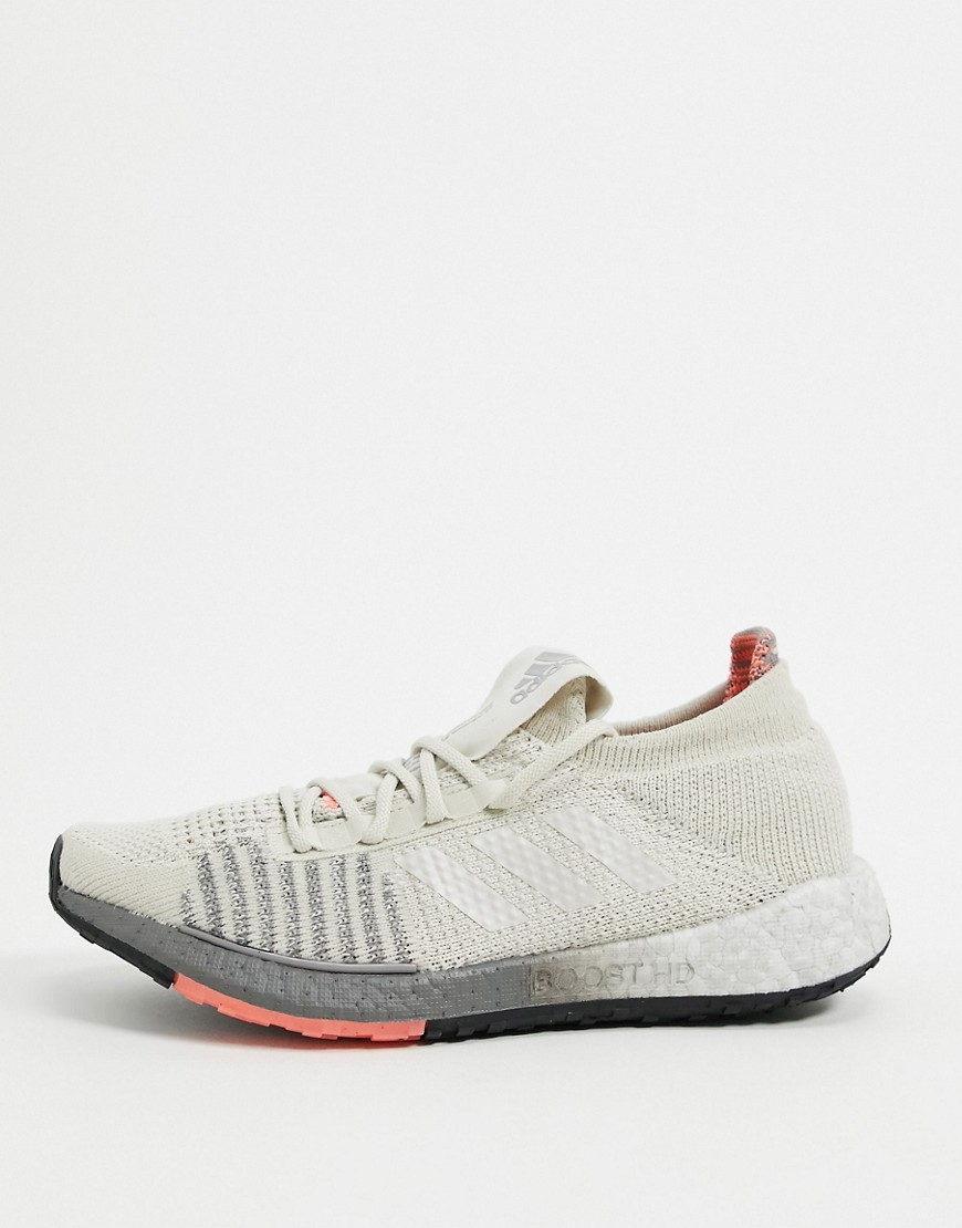 adidas Pulseboost trainers in alumina white & coral