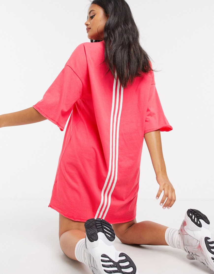 adidas Recycled cotton oversized t-shirt dress in core pink
