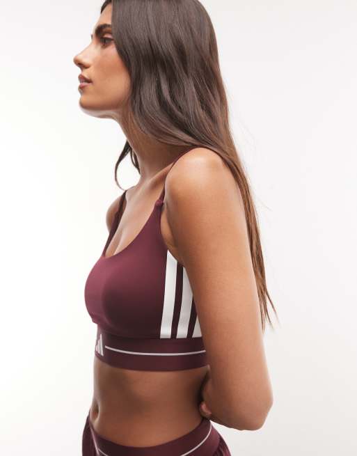 adidas reggiseno imbottito da training Hyper Glam con supporto medio in bordeaux, 2 di 4