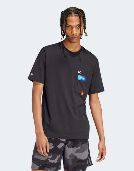 adidas – Remoji – T-Shirt in Schwarz mit Brusttasche und Print