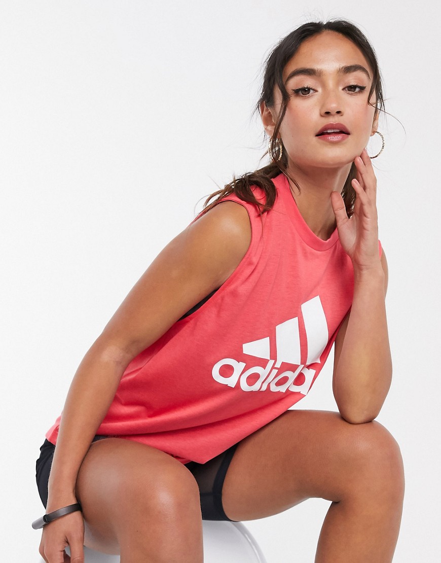 Adidas – Rosa träningslinne med logga-Svart