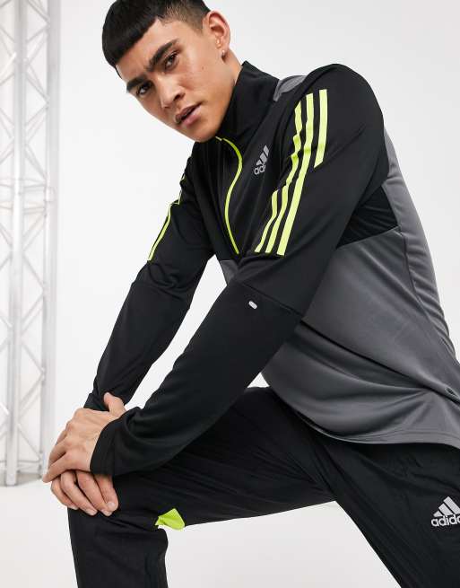 adidas Running 1/4 zip top in black and grey | ASOS