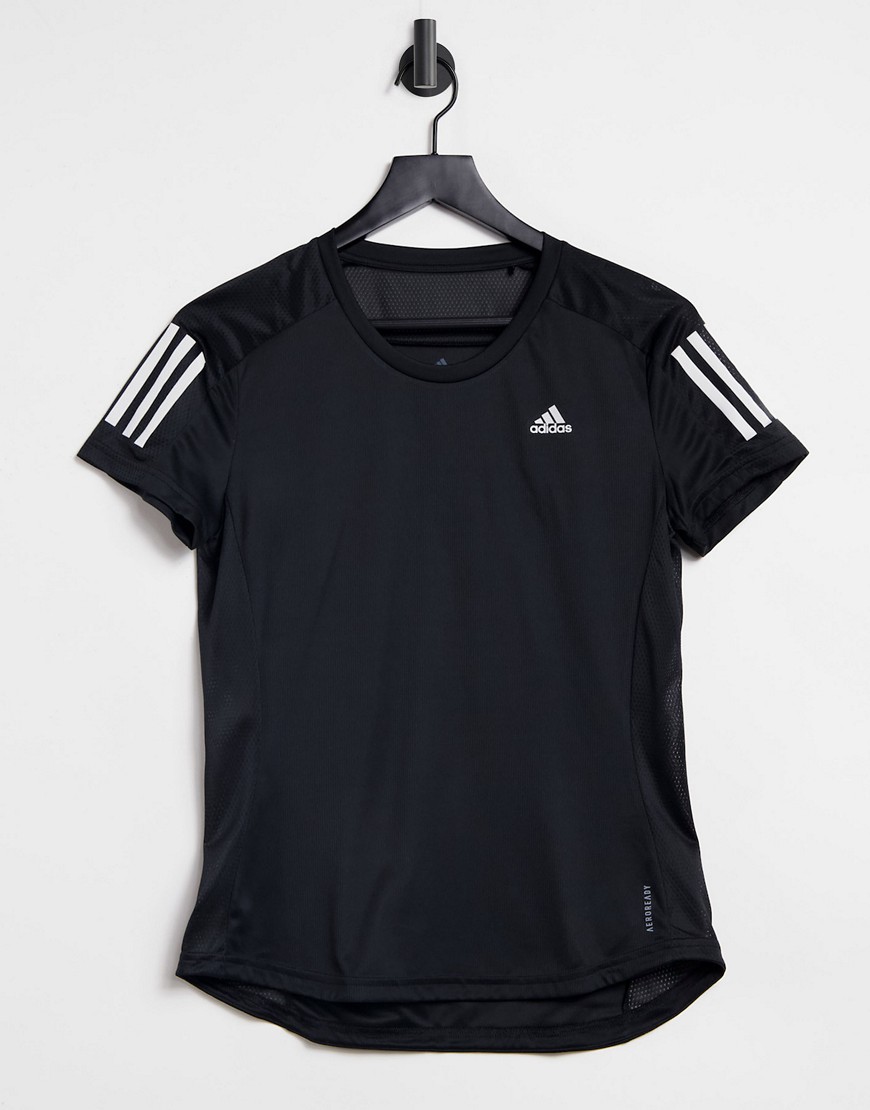 adidas running 3 stripe t-shirt in black