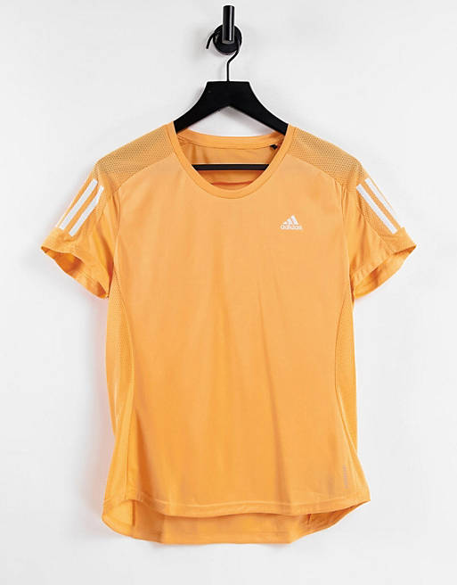 adidas Running 3 stripe t-shirt in orange