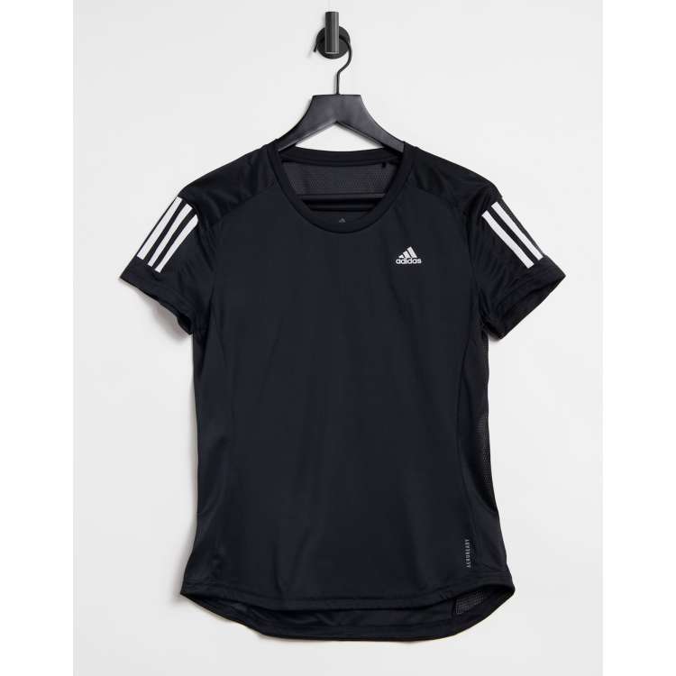 adidas Running 3 Stripes t shirt in black