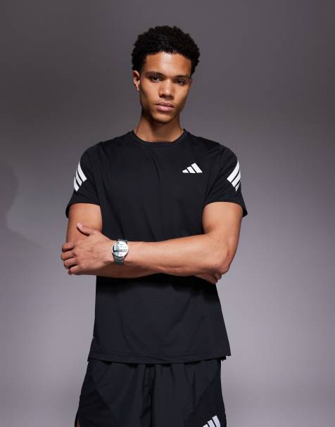 adidas Running 365 t-shirt with 3 stripe arm in black
