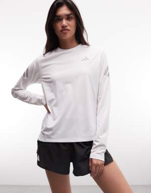 adidas Running adi365 long sleeve top with three stripes in white