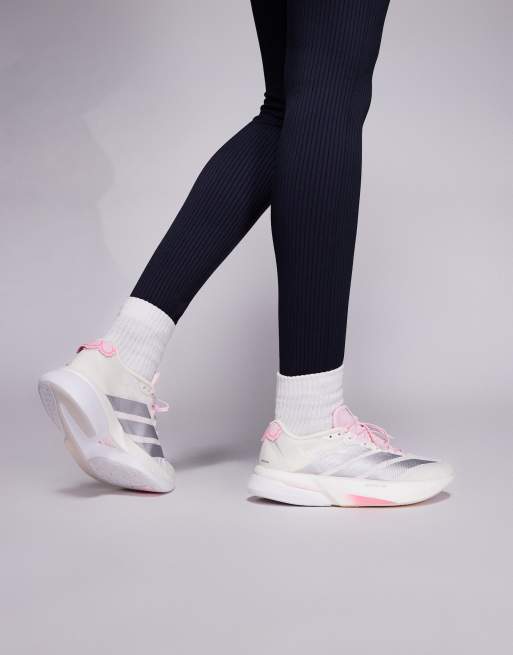adidas Running Adizero Boston 13 trainers in white and pink, 2 of 5