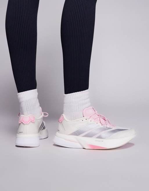 adidas Running Adizero Boston 13 trainers in white and pink, 3 of 5