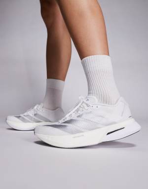 adidas Running Adizero Boston 13 trainers in white and silver